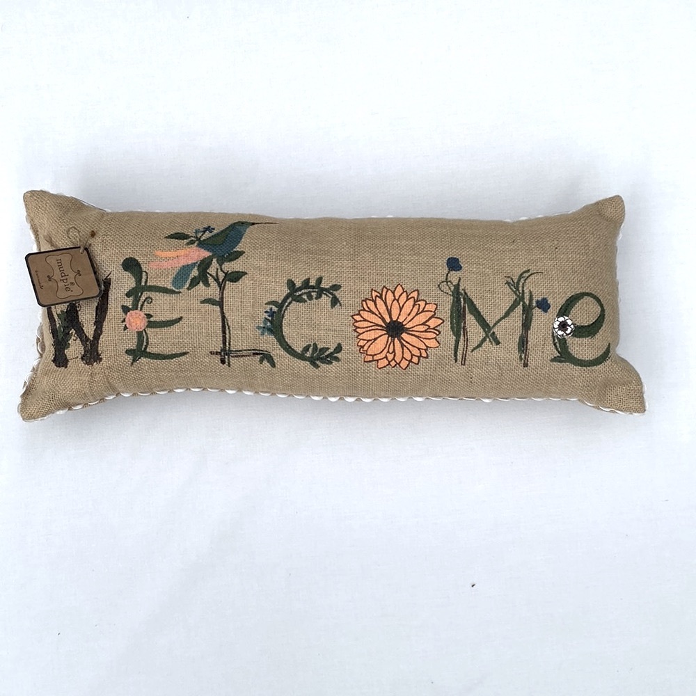 LAST CALL FALL DECOR PILLOW/Mudpie Burlap Welcome Pillow